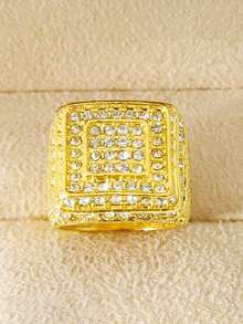 1pc Luxury Rhinestone Decorated Ring, Fashionable Business/Party/Wedding/Engagement Jewelry Accessory, Gift For Men On Valentine's Day - Yellow Gold - View 4