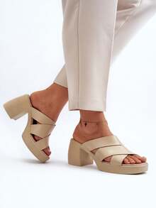 Zazoo 40373 女士优雅拖鞋，采用天然皮革制成，粗跟设计，配有舒适鞋垫，黑色、金色、米色 - 米色 - 查看 10