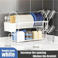 1pcs 2 Tier Carbon Steel Dish Drying Rack Multifunctional Large Dish Drainers With Drainboard & Utensil Holder For Kitchen Counter - White - View 4