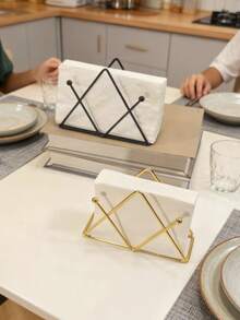 1pc - Triangle Tissue Box Holder - European Style Paper Towel Napkin Dispenser. Minimalist And Elegant Design. Ideal For Storing Tissues, Coffee Filters And Napkins. Suitable For Home, Restaurant And Cafe Tabletop Tissue Storage. Also Suitable For Christmas And Halloween Tabletop Napkin Holder. - Multicolor - View 3