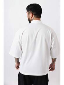 Premium High Neck Over Boxy T-Shirt - Blanco - Ver 4