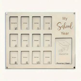 Wooden School Years Picture Frame, Contemporary Style Graduation Photo Collage Frame, Wall Hanging Memory Keepsake For Home Decor