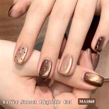 MEET ACROSS 1瓶咖啡日落猫眼凝胶指甲油，7毫升玻璃珠超亮磁性猫眼凝胶指甲油，半永久可卸UV凝胶指甲油，适用于家庭DIY和美甲沙龙使用 - 咖啡棕 - 查看 4