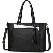 NUBILY Bolsa para Laptop Mujer 15.6 Pulgadas Portafolios Piel Mujer Bolsa para Computadora Profesional Bolsa de Mano Oficina, Negro - Negro - Ver 2