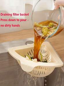 Sink Accessories, Food Waste Disposer, Triangular Drain Basket, Kitchen Strainer, Storage Rack With Drip Tray, Vegetable & Fruit Washing Basin With Rice Residue Filter - Multicolor - View 2