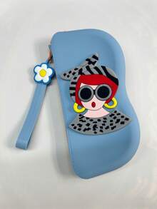 Fashionable Cartoon Girl Pattern Silicone Pouch, Waterproof Shockproof Dustproof Glasses Case, Portable Small Item Storage Bag, Comes With Glasses Cleaning Cloth, Ideal Storage Accessory - Multicolor - View 19