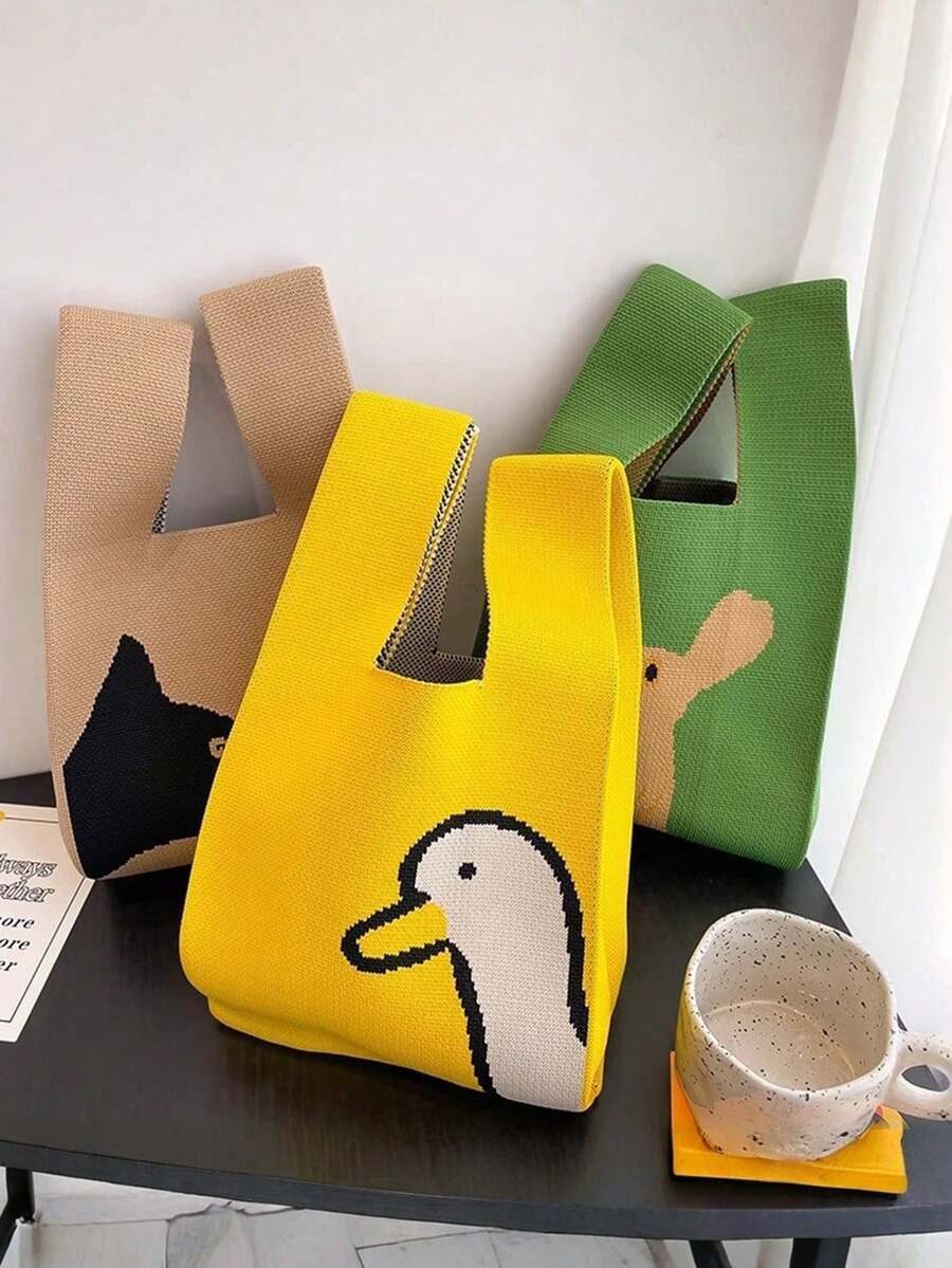 Cute Cartoon Knitted Bag, High-End Fashion Versatile Dopamine Color Handbag, Mini Crochet Handbag, Popular Beach Bag, Elegant Ladies Wristlet Clutch - Lightweight, Suitable For Vacation, Wedding Bridesmaid Gift, Party Gift, Christmas Gift, Thanksgiving Gift, Bridal Shower, Back To School Gift, Teacher's Day Gift, Valentine's Day Gift