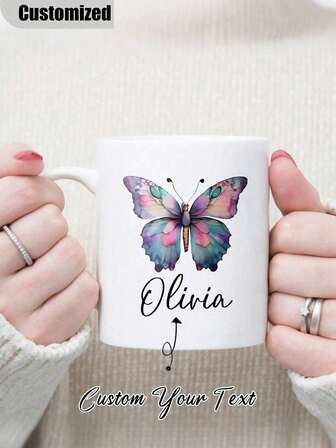 1 st personlig mugg med fjärilsmönster, personlig kaffekopp, present till fjärilsälskare, unik idealisk present till honom/henne, lämplig för årsdagar, alla hjärtans dag, mors dag, födelsedag, anpassningsbart namn, fjärilsmugg, present till henne med fjärilstema, personlig kaffekopp, personlig färgglad keramikmugg med fjärilsmönster (med namn), vit kaffekopp