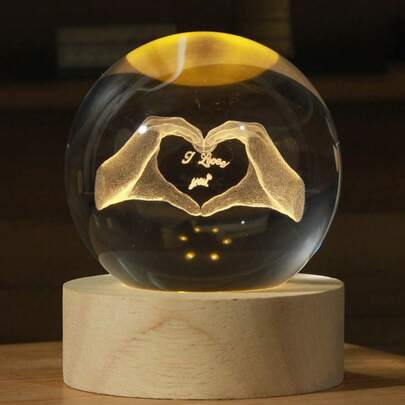 1pc Unisex Khaki Base Glass Crystal Ball Desktop Night Light, "I Love You" Starry Glass Ball Decor/Ornament, Ideal Gift For Valentine's Day, Birthday, Graduation