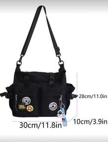 Fashionable Building Simple Crossbody Bag With Multiple Bag Openings And Buckle Straps, Large Capacity Suitable For Commuting To And From School, College Tourism(Randomly Send Out Astronaut Keychains, So The Ones Received May Or May Not Have Them.) - Black - View 5