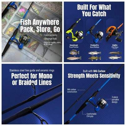 Fishing Rod And Reel Combo 2 - Piece IM6 Carbon Rods With Smooth Casting Reels Spinning Baitcasting Black Red Ultra Lightweight High Strength Fast Action Perfect For Freshwater Saltwater Angling