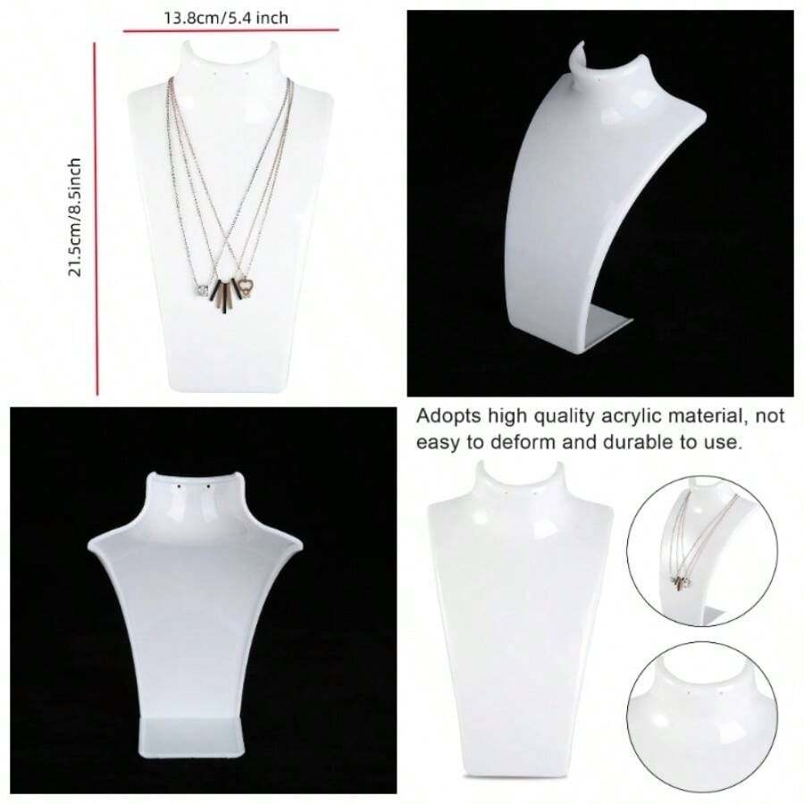 Exhibidor de joyera de maniqu, soporte de collar de 3 colores de joyera de acrlico, exhibicin de joyera al por menor, arete, accesorios de joyera, modelo de estante - Blanco - Ver 1
