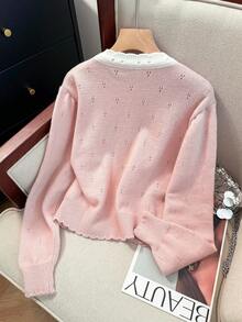 JIANHU New Spring Sweet Round Neck Knitted Cardigan Women Short Versatile Drawstring Sweater Coat Fresh Style Spring