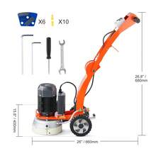 Electric Concrete Floor Grinder 10" Walk-Behind Grinder 1.7HP Concrete Floor Polisher, 1300W Grinding Machine, 1720RPM Upgrade Brushless Motor Surfacing Grinder For Granite/Marble/Stones - 10" - View 10