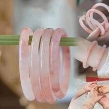 1pc Pink Faux Jade Bangle Bracelet, Sweet & Versatile Jade Bangle Bracelet For Women Under 75kg, A Great Gift For Girlfriend, Mother - 桃色 - 查看 5