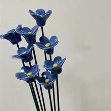 6pcs Hand-Pinched Ceramic Forget Me Not Flowers, "Blue Love" Artisan Crafted Fade-Resistant Eternal Home Decor For Indoor & Outdoor Use – Perfect Gift Idea For Valentine's Day, Christmas, Mother's Day, Seasonal Decor, Indoor Decoration, Artistic Home - Màu xanh lam - Xem 8