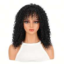 Women's Looking Curly Wig With Bangs-100% Density Shawl For Daily Wear,Parties & Costumes | Curly Wave Chemical Fiber Wig - Multicolor - View 13