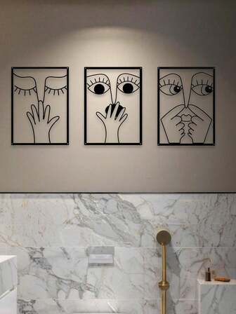 1pc Funny Nose Clip Metal Wall Art, Elegant Minimalist Bathroom Line Art, Humorous Restroom Decor, Guest Bathroom Decoration, Metal Line Art Wall Hanging, Art & Craft