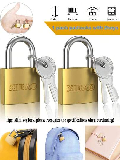 家用仿铜挂锁，多功能防盗挂锁，带2把钥匙，适用于钥匙控制门、健身房储物柜、带扣、工具箱、背包