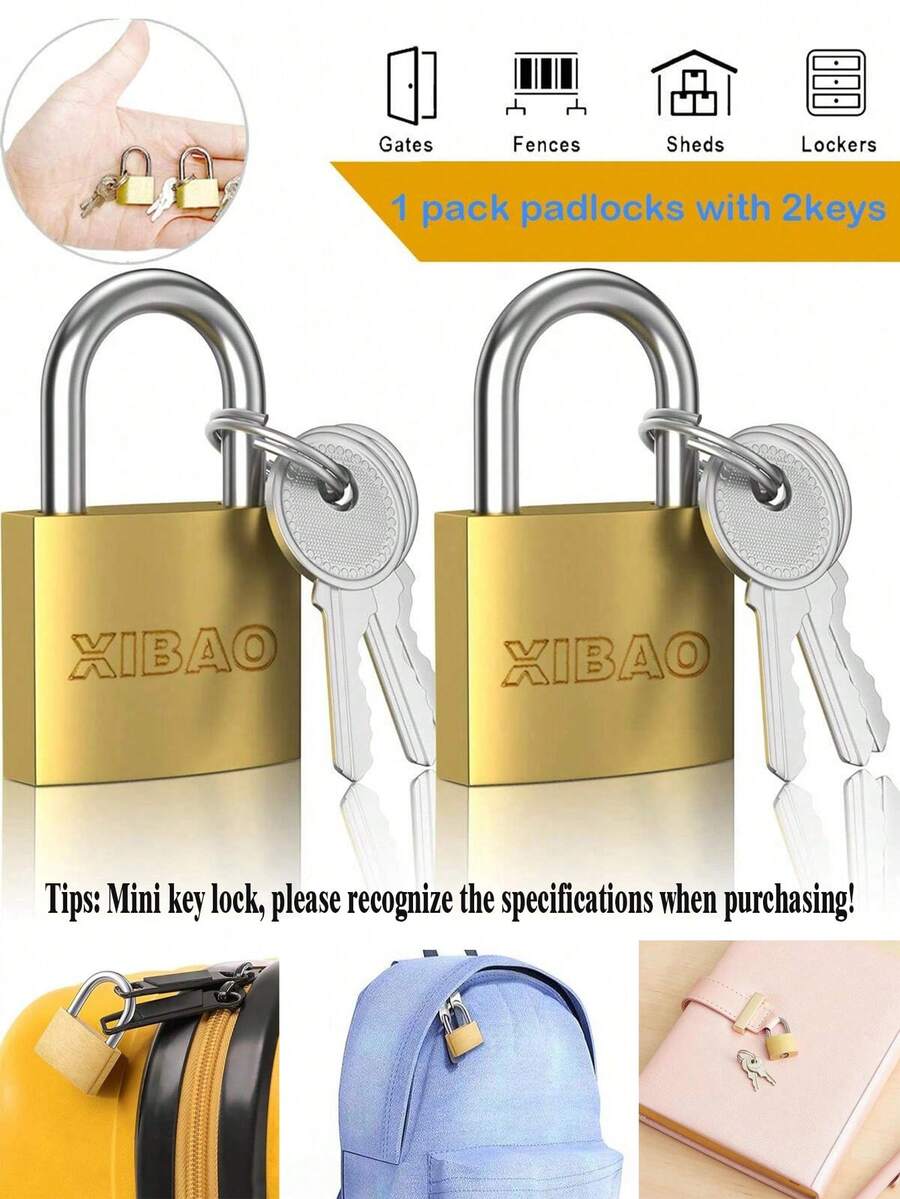 Home Use Imitation Copper Padlock, Multi-Function Anti-Theft Padlock With 2 Keys, Suitable For Key-Controlled Doors, Gym Lockers, Buckles, Tool Boxes, Backpacks - Yellow - View 1