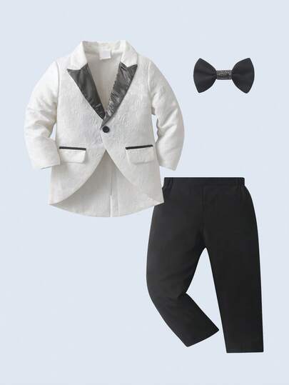 BOARNSEORL 2pcs Baby Boys Gentleman Outfit, Long Sleeve Tailcoat Jacket With Bowknot And Pants, Fashion & , Suitable For Evening Party, Wedding, Piano Recital, Christmas Gathering