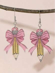 1 Pair Cute Cartoon Teacher's Day Casual Bow Pencil Earrings - Bow Pencil - View 2