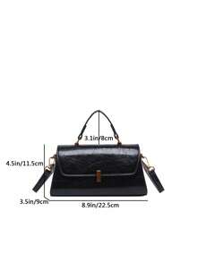 Bolso de hombro cuadrado pequeño de moda vintage para mujer, de piel sintética (PU) en patchwork, para uso diario - Negro - Ver 9