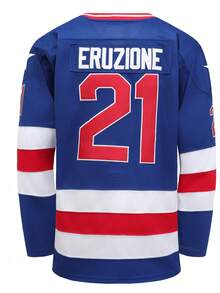 Men's Ice Hockey Jersey USA 21 Blue V-Neck Long Sleeved Embroidered Sports Shirt Ice Hockey Jersey - Blue - View 2