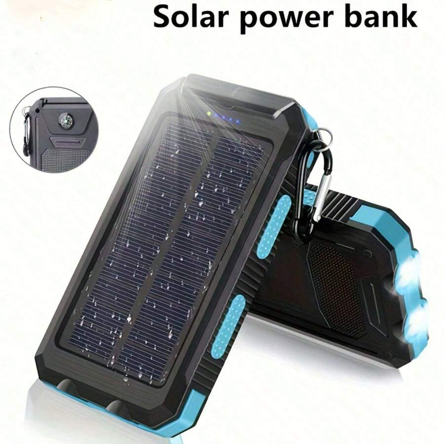 快速充电便携式移动电源，适用于手机、太阳能板、太阳能充电，10000mAh，带LED灯、双USB充电口、全球旅行适配器、可充电锂聚合物电池、户外应急充电器，是送给母亲、家人、朋友的生日礼物，适合夏季户外玩耍、购物、旅行、便携式电源、旅行生日礼物、情人节礼物等。 - 藍色 - 查看 1