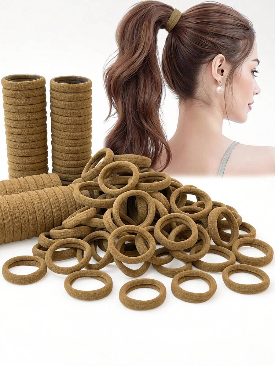 50/100/200/300/400/500件套装，女士咖啡色时尚优雅简约可爱弹力柔软发饰，适合休闲和运动场合，女士礼物，马尾辫，发圈，橡皮筋，发绳，弹力发带，头饰，节日配饰 - 彩色 - 查看 1