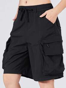 GRIM PANDA Women's Loose Multi-Pocket Cargo Shorts, Drawstring Quick-Dry Breathable Multifunctional Shorts, Summer Sports Outdoor Yoga Daily Casual Wear - Black - View 15