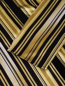 HOMEYEE Women's Elegant Blouse - Formal & Casual Fashion Office Party Top, Striped Contrast Button Commuter Shirt - Gold - View 6