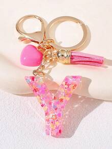 1pc Pink Heart Shaped Creative Keychain, 26pcs A-Z English Letter Children's Bag Accessories, Butterfly Letter Pendant Keychain, Valentine's Day Heart Keychain, Couples Keychain, Gift - Pink - View 20