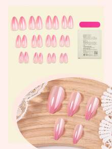 24 Stücke Farbverlauf rosa holografische Nagel Sticker, mittelgroße mandelförmige Dekoration, minimalistischer Y2K Stil, glatte Oberfläche, Vollabdeckung Künstliche Nägel, geeignet für Frauen & Mädchen für den täglichen Gebrauch