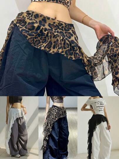 ベリーダンス レオパード柄 フリルウエストベルト - ダンスパフォーマンスファッションアクセサリー(複数の色展開あり)