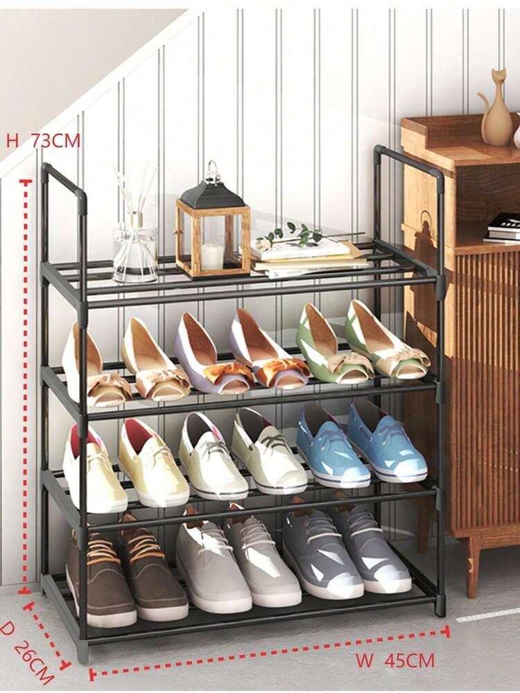 [Requires Self-Assembly] Shoe Rack/Shoe Storage Rack, Sturdy And Durable, Suitable For Closet, Garage And Hallway, Stackable, Black, Suitable For Garage And Hallway, Sturdy And Durable Long Stackable Shoe Rack, Multi-Tier Shoe Rack, Metal Shoe Rack, Easy To Assemble, Suitable For Entryway, Non-Foldable, Can Store Shoes, Sneakers. (Refer To The Image For Size Specifications) - Multicolor - View 2