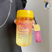 Straw Cup, Portable, Handheld, Cartoon Design, Double Drinking Cup - 3216-yellow - View 6