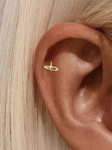 1Pc 925 Sterling Silver Elegant And Stylish Bow Cubic Zirconia Stud Earring Flat Back Cartilage Helix Piercing Fine Jewelry Suitable For Women'S Daily Wear Parties, And Wedding Occasions - Gold - View 8