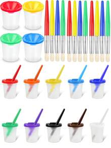 10-Piece Spill-Proof Paint Cup Set With Brushes | All-In-One Kids' Art Kit For School Supplies & DIY Crafts | Back To School Creative Project Set - Multicolor - View 1