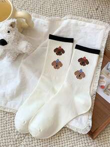 5 paires de chaussettes coréennes style automne/hiver nouvelles pour femmes, chaussettes mi-mollet mignons style dessin animé, chaussettes de sport avec une touche d'écolière - Multicolore - Voir 6