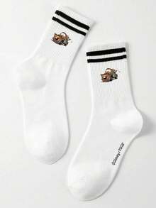 Disney 5双装汽车卡通图案男士船袜，黑白条纹，可爱图案，防臭，吸湿排汗，休闲百搭，适合学生/成人作为礼物或日常穿着 - 白色 - 查看 12