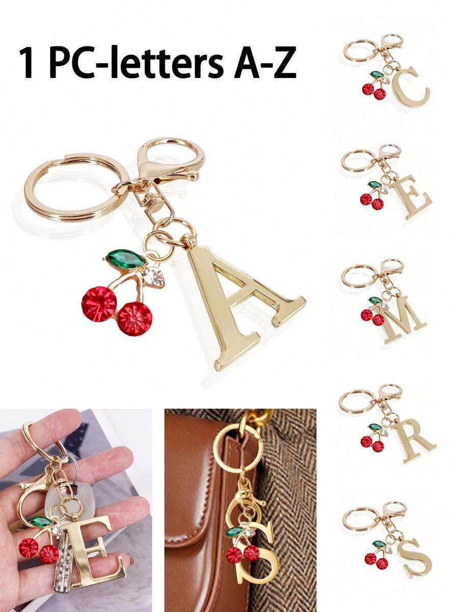 1个高端优雅金色字母钥匙扣，3D字母吊坠配水晶樱桃挂件，时尚合金钥匙圈，可用作包包挂饰或车钥匙链，是日常使用的完美配饰，情侣礼物，经典简约钥匙扣，装饰品，包包配件，送给朋友、家人、情侣、女朋友的理想礼物，也是重要礼物、节日纪念品、生日礼物、圣诞礼物的绝佳选择。 - 彩色 - 查看 1