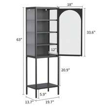 Vitrine de metal e vidro com porta de armazenamento – estante cúbica de 5 níveis com 3 prateleiras ajustáveis. Ideal para cozinha, sala de jantar, sala de estar, banheiro e escritório. Ferro. 160 cm de altura x 50 cm de largura x 35 cm de profundidade. - Preto - Ver 10