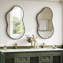 Asymmetrical Mirror, Decorative Mirror, Bathroom Mirror, Wall Mirror, Vanity Mirror, Tempered Glass, Aluminum Frame - 黑色 - 查看 3