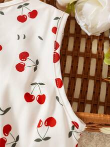 Vestido casual de niña con estampado de frutas sin mangas y longitud hasta la rodilla con botones, de moda para uso al aire libre, verano - Albaricoque - Ver 7