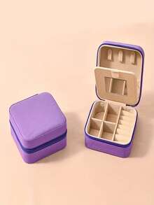 1 pieza Organizador de equipaje, Organizador de almacenamiento de viaje portátil mini, Bolsa con cremallera con espejo, Caja de joyas para anillos, aretes y collares, Regalo ideal para niñas, Regalo del Día de San Valentín - Multicolor - Ver 9