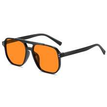 1pc Men's Double Beam Square Frame Fashion Glasses, Retro &, Lightweight, Black Frame With Light Blue And Orange Lenses, Suitable Travel, Vacation, Daily, Beach And Outdoor Activities Beach Accessories Glasses Shades Summer Beach Vacation,Outdoor,Travel - Burnt Orange - View 3