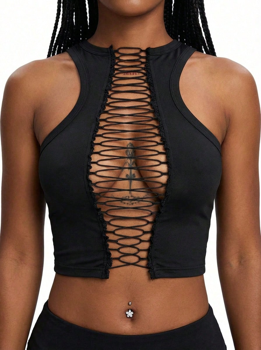 Blazique Sexy Solid Cut Out Front Strappy Backless Crop Tank TopNew Year