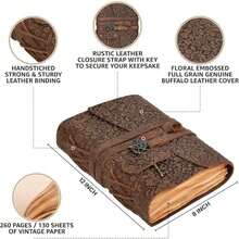 LEATHER VILLAGE Handmade Leather Bound Journal For Women- Brown | 12"X8" | 260 Pages Blank Of Vintage Paper Writing, Sketchbook, Notebook - ColorB - View 4