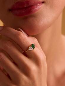 Nhẫn đá quý theo tháng sinh, mạ vàng, nhẫn cá nhân hóa dành cho mẹ, đính đá quý tinh xảo, trang sức thép không gỉ tối giản, quà tặng cho người bạn thân nhất. - Hai thiết kế hình trái tim - Xem 17